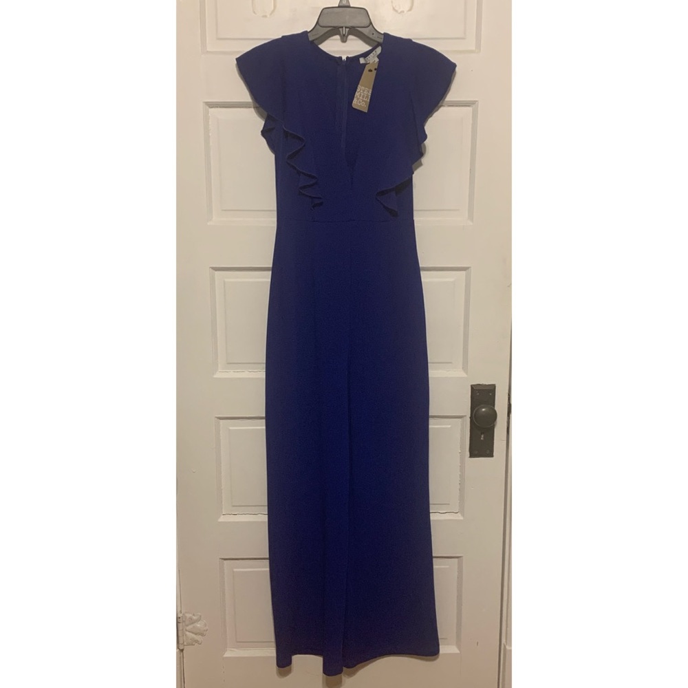 NWT Sz.M Royal Blue Deep V Flutter Sleeve Jumpsuit